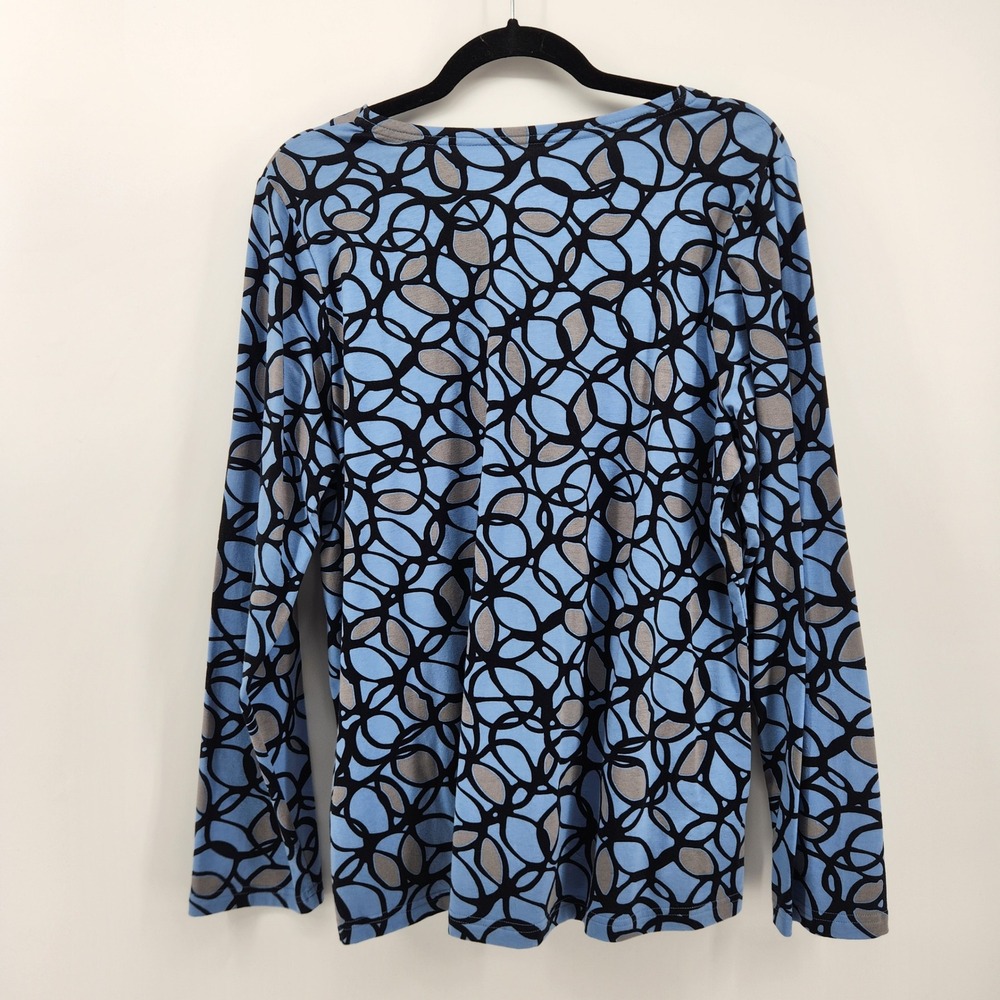 Liz Claiborne XL Top Blue Gray Black‎ Abstract Print Long Sleeve Blouse - Picture 2 of 6